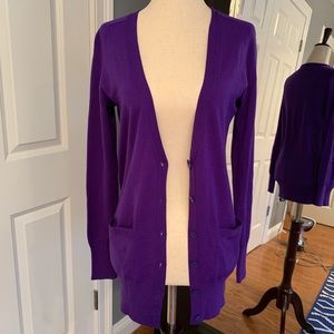 J Crew Classic Merino Wool Long Cardigan in Purple